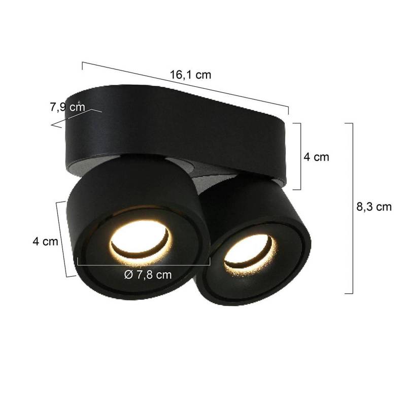LED-Deckenstrahler Fez, schwarz, 2-fl., Metall, schwenkbar von Steinhauer