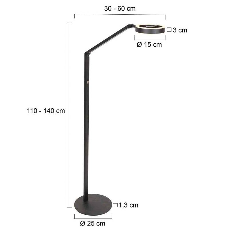 LED-Stehleuchte Ringlux, schwarz, Metall, verstellbar von Steinhauer