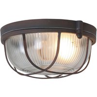 Runde Deckenlampe Braun Riffelglas Metall E27 Bullauge von Steinhauer