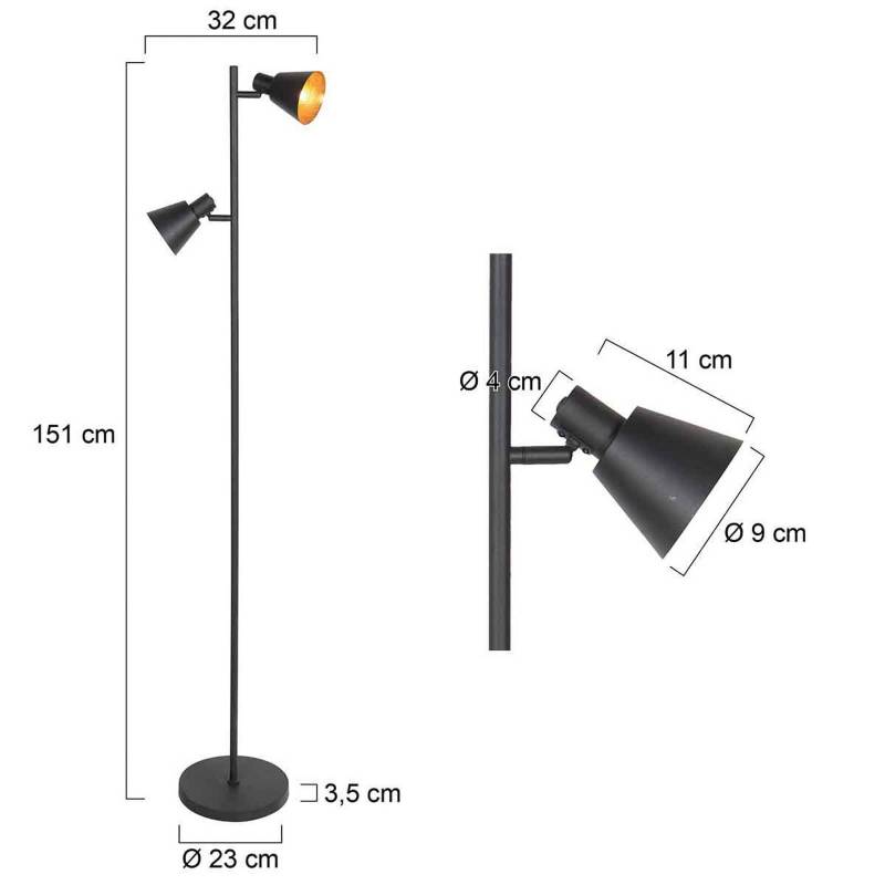 Stehleuchte Oeroe, zweiflammig, schwarz, Metall, E14 von Steinhauer