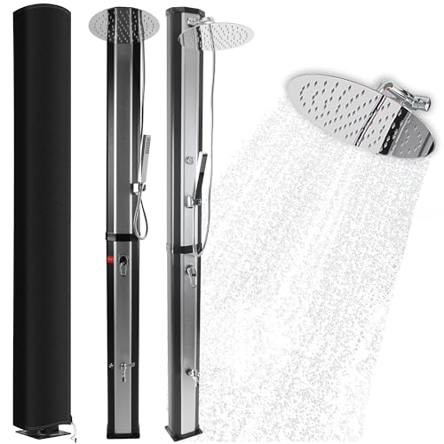 Steinkirch Solardusche Gartendusche Aussendusche Edelstahl Campingdusche 40l Outdoor Dusche Warmwasser Gartensolardusche Winterfest Handbrause Wasserhahn Thermometer XL Regenduschkopf 30 cm von Steinkirch