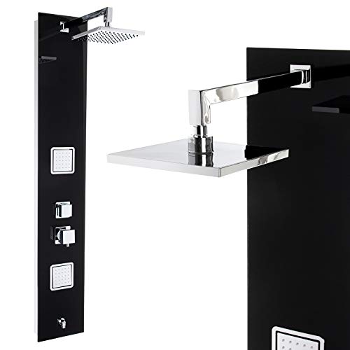 Premium Duschpaneel 150cm Schwarzes Glas Multi-Funktionen Regendusche mit oder ohne Thermostat Duschsystem, ohne Thermostat von Steinkirch