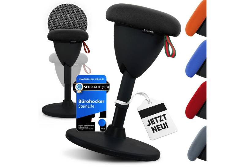 Steinlife Sitzhocker Ergonomisch [TESTSIEGER] Bürohocker Höhenverstellbar (Sitzhocker Höhenverstellbar [48-68cm] Ergonomischer Hocker für Büro [Schwingeffekt] Wackelhocker Stehhocker, Arbeitshocker rutschfest Drehhocker) von Steinlife