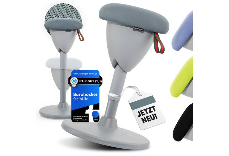 Steinlife Sitzhocker Ergonomisch [TESTSIEGER] Bürohocker Höhenverstellbar (Sitzhocker Höhenverstellbar [48-68cm] Ergonomischer Hocker für Büro [Schwingeffekt] Wackelhocker Stehhocker, Arbeitshocker rutschfest Drehhocker) von Steinlife