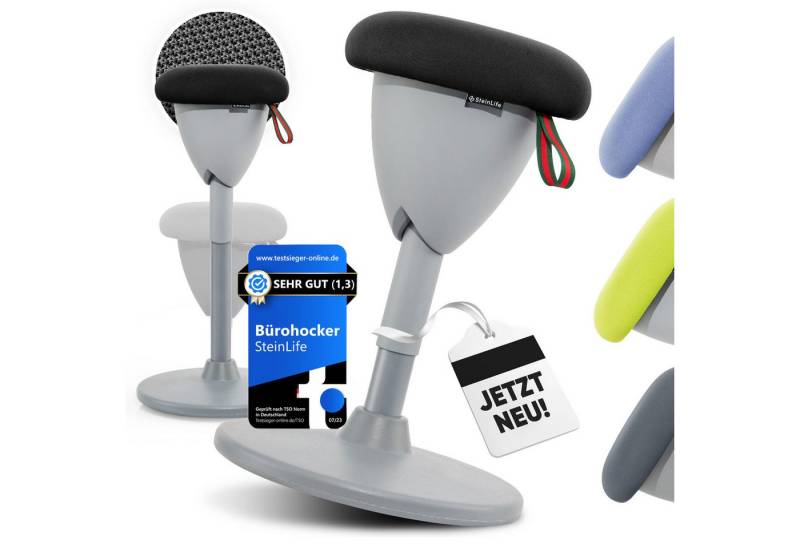 Steinlife Sitzhocker Ergonomisch [TESTSIEGER] Bürohocker Höhenverstellbar (Sitzhocker Höhenverstellbar [48-68cm] Ergonomischer Hocker für Büro [Schwingeffekt] Wackelhocker Stehhocker, Arbeitshocker rutschfest Drehhocker) von Steinlife