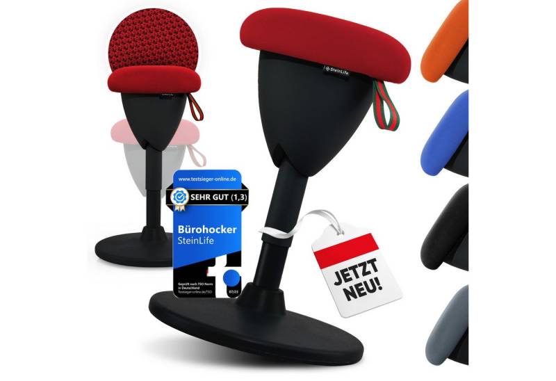 Steinlife Sitzhocker Ergonomisch [TESTSIEGER] Bürohocker Höhenverstellbar (Sitzhocker Höhenverstellbar [48-68cm] Ergonomischer Hocker für Büro [Schwingeffekt] Wackelhocker Stehhocker, Arbeitshocker rutschfest Drehhocker) von Steinlife