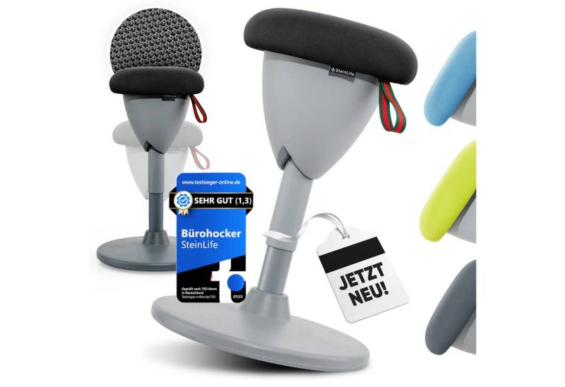 Steinlife Sitzhocker Ergonomisch [TESTSIEGER] Bürohocker Höhenverstellbar (Sitzhocker Höhenverstellbar [48-68cm] Ergonomischer Hocker für Büro [Schwingeffekt] Wackelhocker Stehhocker, Arbeitshocker rutschfest Drehhocker) von Steinlife