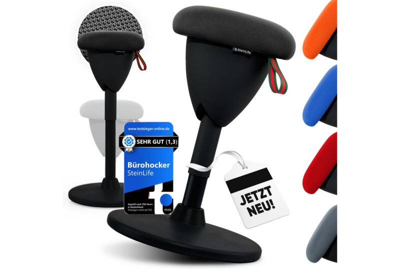 Steinlife Sitzhocker Ergonomisch [TESTSIEGER] Bürohocker Höhenverstellbar (Sitzhocker Höhenverstellbar [48-68cm] Ergonomischer Hocker für Büro [Schwingeffekt] Wackelhocker Stehhocker, Arbeitshocker rutschfest Drehhocker) von Steinlife