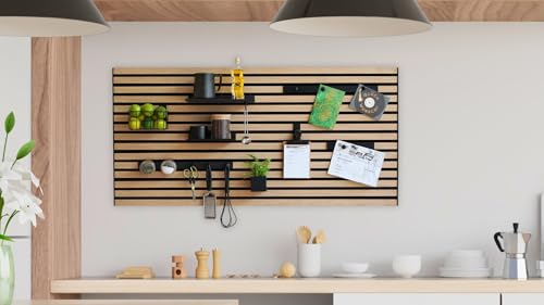 Steinmine - Designmanufaktur Wandorganizer (60 x 120 cm) - Akustikpaneel mit Eichenholzlamellen - inkl. Zubehör - einfache Montage - für Büro, Flur, Küche, Bad und mehr von Steinmine - Designmanufaktur