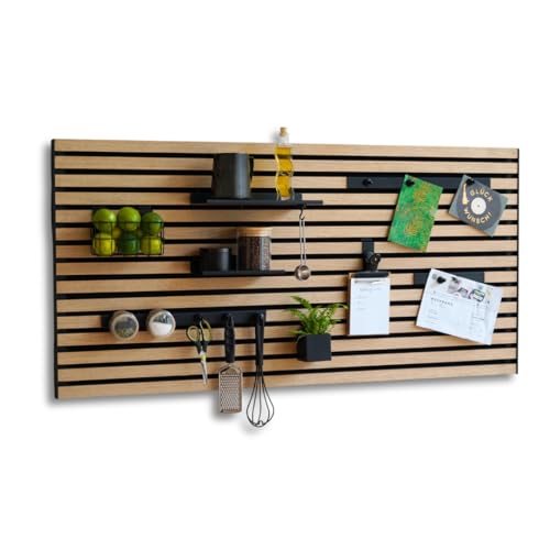 Wandorganizer DIY-System aus Akustikpaneelen und Eichenholz: Flexibler Organizer, Pegboard, Wandregal aus Holz für Küche, Büro, Hobby und mehr (60 x 120 cm) von Steinmine - Designmanufaktur