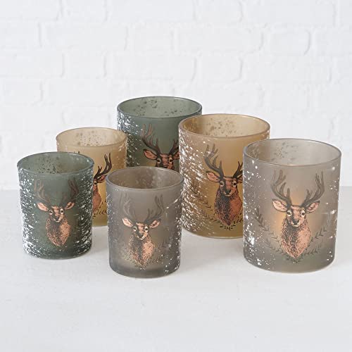 Boltze Windlicht Rudolf 3 Fach Sortiert Beige Braun oder Grün 2 er Set Höhe 8 cm - 10 cm Windlicht (beige) von Steinnacher