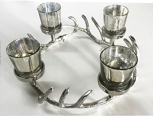 Gilde Adventskranz Waldkrone mit Glasteelichthaltern Silber von Steinnacher