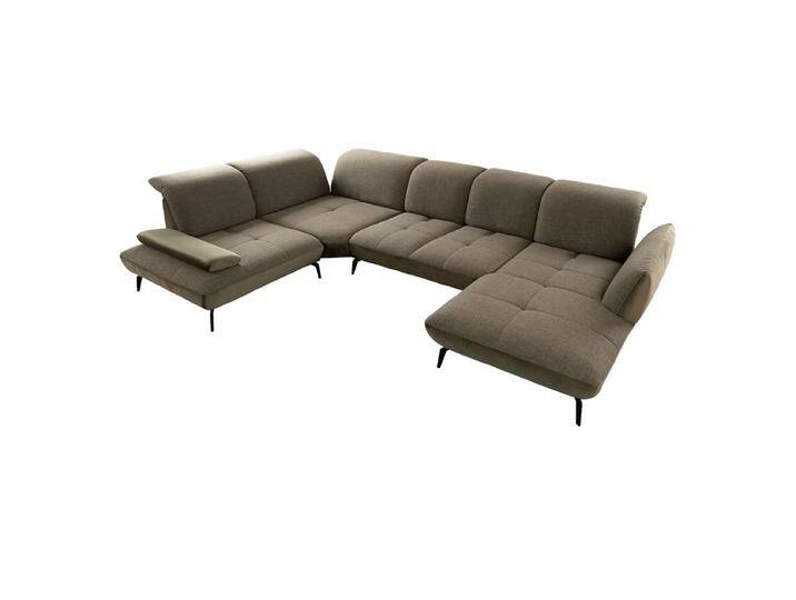 Poco New Jersey Ecksofa mit Sitztiefenverstellung und Longchair rechts in zweifarbigem Stoffbezug in Grün Bezug und optionale Funktionen wählbar von Steinpol