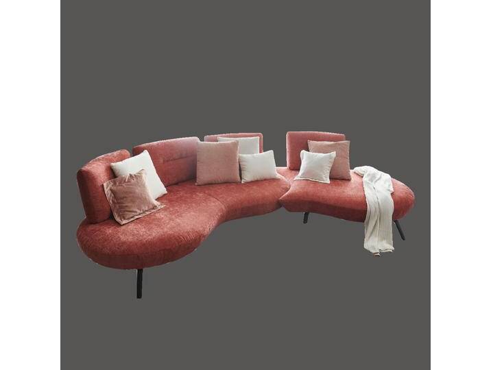 Steinpol Poco Curve Sofa groß Sitzoptik bei Stoffbezug glatt bei Echtleder gesteppt verschiedene Sitzhöhen einfarbig in rot und weiteren Farben von Steinpol