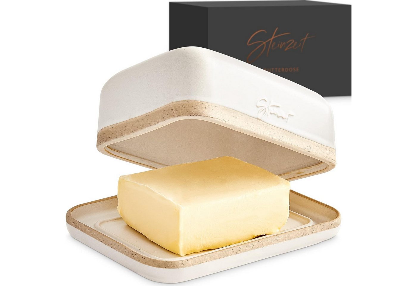 Steinzeit Butterdose Butterdose Keramik für alle gängigen Butter (250gr), (Butterglocke und Butterfass mit einzigartigem Design), - Butterschale und Butterbox Spülmaschinengeeignet von Steinzeit