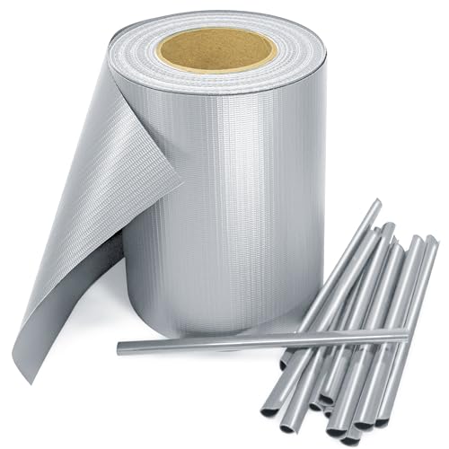 Stel4Style PVC Sichtschutz Streifen Privatsphäre Doppelstabmatten Zaun Folie inkl. 30 Befestigungsclips, Farbe:Hellgrau, Länge:35m von Stel4Style