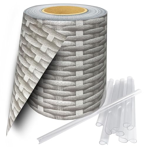 Stel4Style PVC Sichtschutz Streifen Privatsphäre Doppelstabmatten Zaun Folie inkl. 30 Befestigungsclips, Farbe:Rattan-Hellgrau, Länge:105m (3X 35m) von Stel4Style