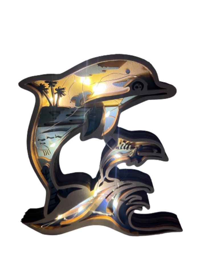 Stelby Dekofigur Dekoration Holzmodell Delfin mit Led Lichtern von Stelby