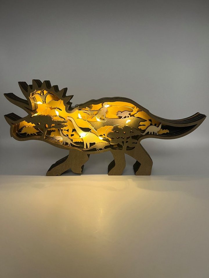 Stelby Dekofigur Dekoration Holzmodell Triceratops mit Led Lichtern von Stelby