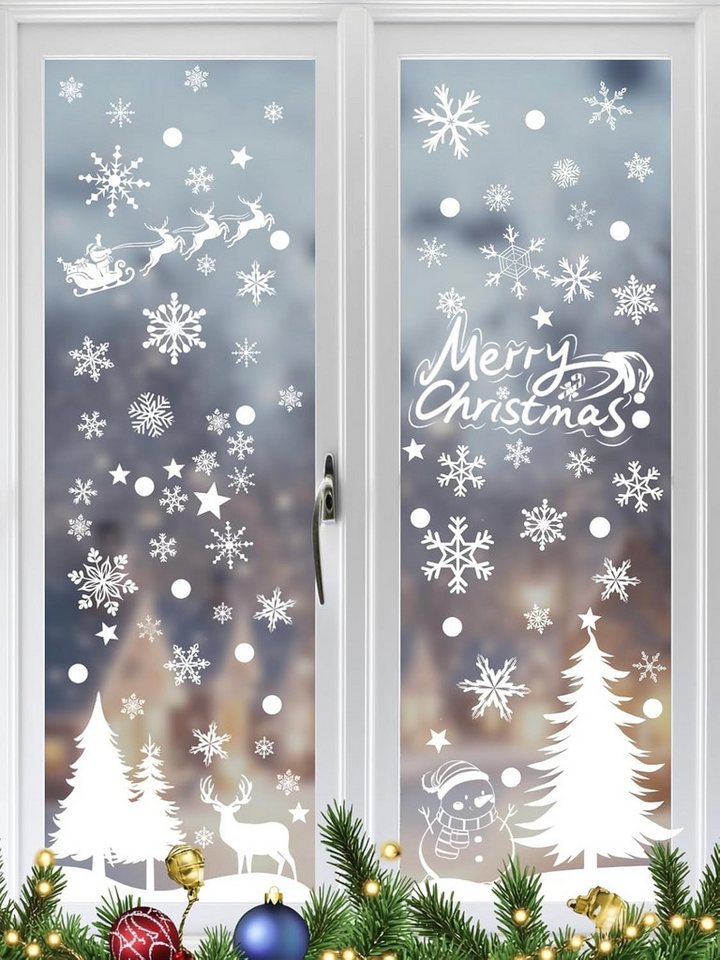 Stelby Fensterdekoration Fenstersticker Weihnachten, 230-teilig, Wintermotive, statisch haftend, wiederverwendbar, PVC Fensterfolie für Fenster & Türen von Stelby