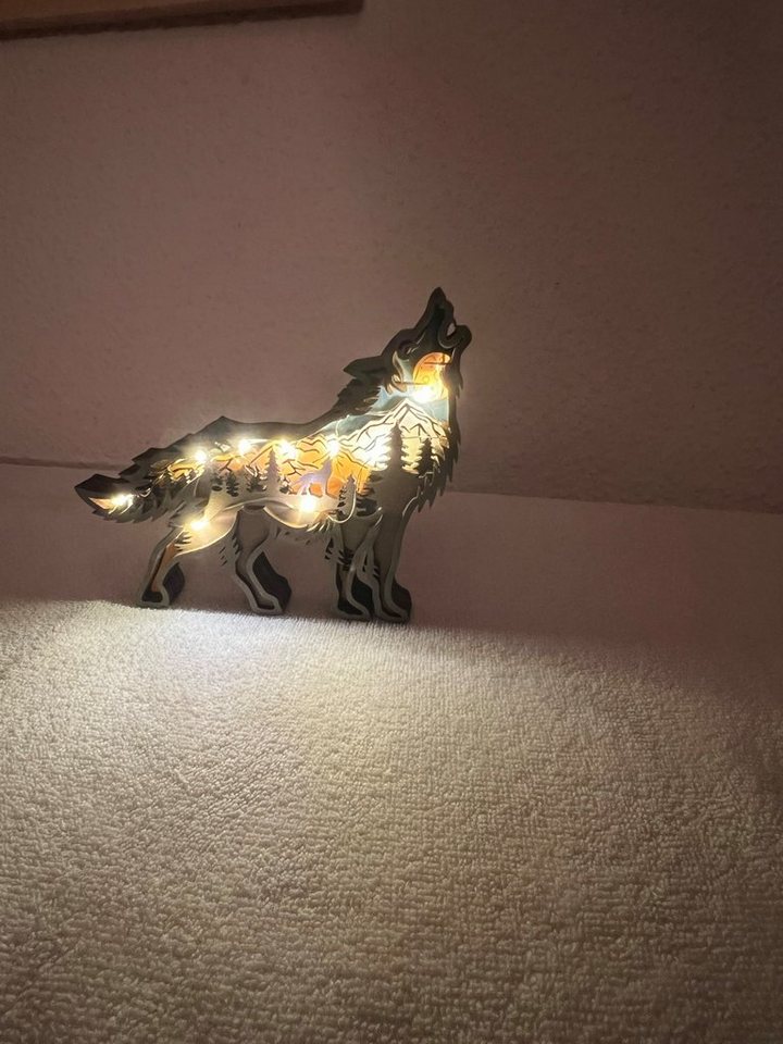 Stelby Tierfigur Dekoration Holzmodell Wolf mit Led Lichtern von Stelby