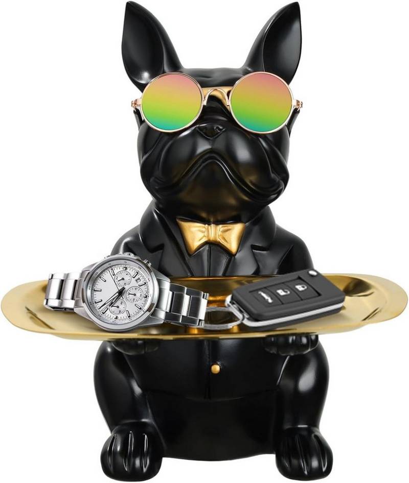 Holz Lichter Tierfigur Französische Bulldogge Figur Schlüssel Schale Schmuck (1 St), Aufbewahrungsbox Tablett von Holz Lichter
