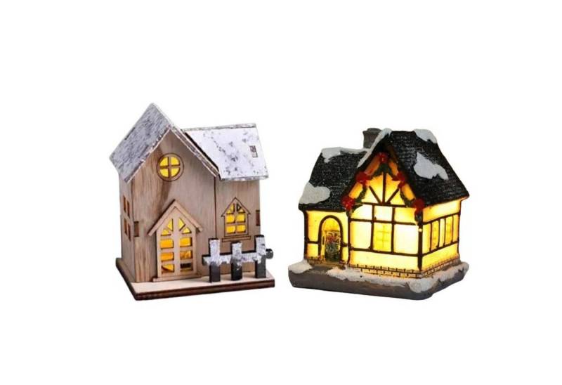 Stelby Weihnachtsfigur Weihnachtsdeko - Weihnachtshaus Tischdekoration mit LED Licht 2er Set (2 St) von Stelby