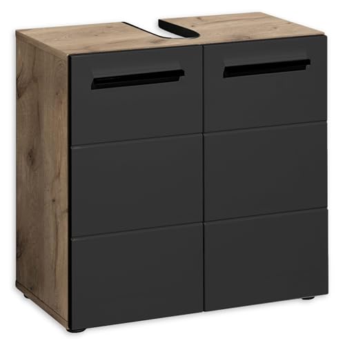 36-565-DR WBU Waschbeckenunterschrank VISTA Badschrank unter das Becken in Viking Oak / Schwarz ca. 60 x 62 x 31 cm von Stella Trading