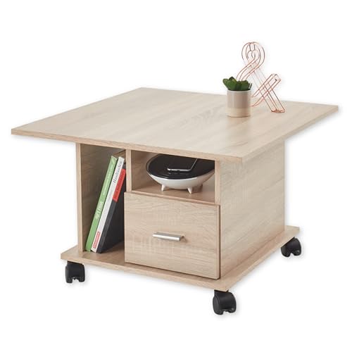 ACTIVO 1 Couchtisch auf Rollen in Eiche Sonoma Optik - Mobiler Sofatisch mit Schublade - 70 x 45 x 70 cm (B/H/T) von Stella Trading