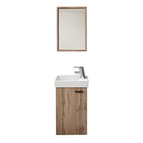 AMY Waschbecken mit Unterschrank und Spiegel in Wildeiche Optik - Kompakter Waschtisch ideal für Gäste WC - 41 x 165 x 23 cm (B/H/T) von Stella Trading