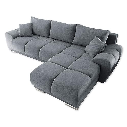 ANTON Ecksofa mit Schlaffunktion, Stoffbezug Uran Anthrazit - Moderne Eckcouch in L-Form mit Bettkasten & dekorativer Steppung - 289 x 85 x 189 cm (B/H/T) von Stella Trading