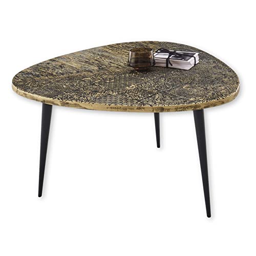 ANTONIO Couchtisch dreieckig in Metall Optik, Schwarz - Moderner Sofatisch mit gemusterter Oberfläche und Metallgestell - 75 x 47 x 75 cm (B/H/T) von Stella Trading