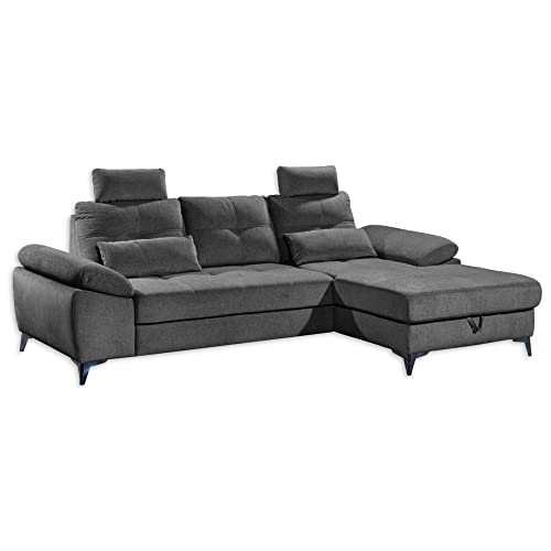 Stella Trading AUCKLAND Ecksofa mit Schlaffunktion, Stoffbezug Anthrazit - Moderne Eckcouch in L-Form mit Bettkasten & verstellbaren Armteilen - 270 x 90 (108) х 170 (B/H/T) von Stella Trading