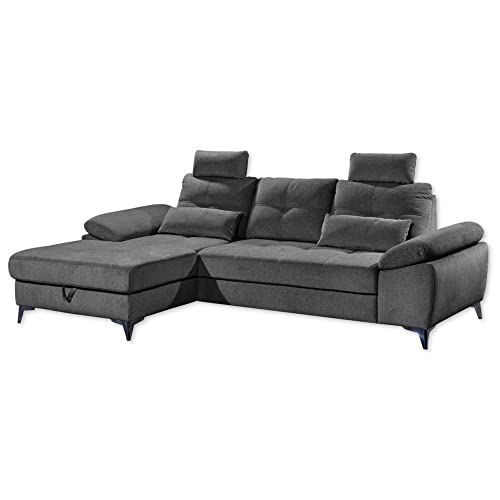 Stella Trading AUCKLAND Ecksofa mit Schlaffunktion, Stoffbezug Anthrazit - Moderne Eckcouch in L-Form mit Bettkasten & verstellbaren Armteilen - 270 x 90 (108) х 170 (B/H/T) von Stella Trading