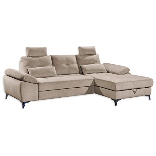 Stella Trading AUCKLAND Ecksofa mit Schlaffunktion, Stoffbezug Sand - Moderne Eckcouch in L-Form mit Bettkasten & verstellbaren Armteilen - 270 x 90 (108) х 170 (B/H/T) von Stella Trading