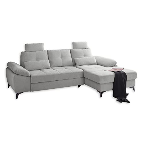 Stella Trading AUCKLAND Ecksofa mit Schlaffunktion, Stoffbezug Silber - Moderne Eckcouch in L-Form mit Bettkasten & verstellbaren Armteilen - 270 x 90 (108) х 170 (B/H/T) von Stella Trading