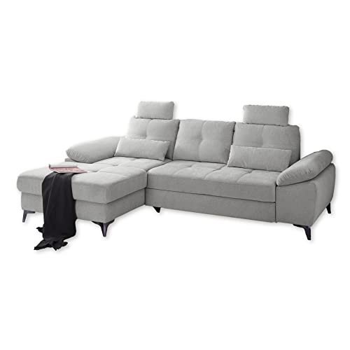 Stella Trading AUCKLAND Ecksofa mit Schlaffunktion, Stoffbezug Silber - Moderne Eckcouch in L-Form mit Bettkasten & verstellbaren Armteilen - 270 x 90 (108) х 170 (B/H/T) von Stella Trading