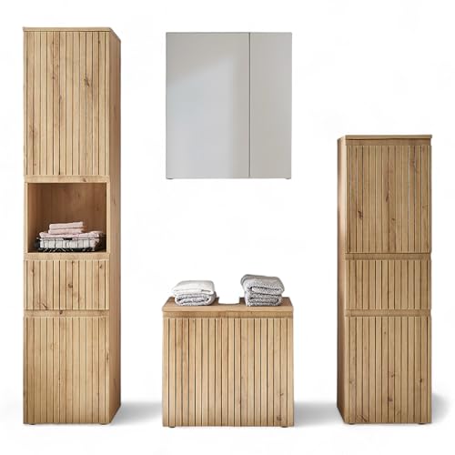 AUSTIN Badezimmermöbel Set in Artisan Eiche Optik, Wildeiche Optik FSC-zertifiziert - Modernes Badmöbel Set 4-teilig - 200 x 181 x 36 cm (B/H/T) von Stella Trading