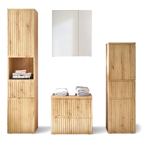 AUSTIN Badezimmermöbel Set in Artisan Eiche Optik, Wildeiche Optik FSC-zertifiziert - Modernes Badmöbel Set 4-teilig - 200 x 181 x 36 cm (B/H/T) von Stella Trading