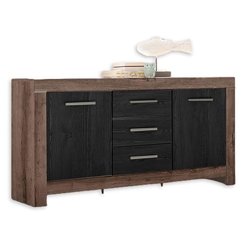 BALIN Sideboard in Canyon-Eiche Optik, Schwarz-Eiche Optik - Moderne Kommode mit Schubladen und viel Stauraum - 160 x 85 x 45 cm (B/H/T) von Stella Trading