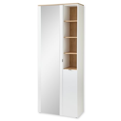 BARI Garderobenschrank mit Spiegel in Weiß, Artisan Eiche Optik FSC-zertifiziert - Moderner Flurgarderoben Schrank mit viel Stauraum - 78 x 202 x 38 cm (B/H/T) von Stella Trading