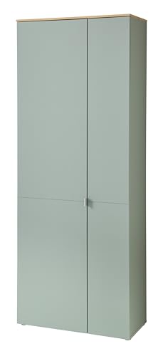 BARI Schuhschrank in Schilfgrün, Artisan Eiche Optik FSC-zertifiziert - Moderner Garderobenschrank mit viel Stauraum für Ihre Schuhe - 78 x 202 x 38 cm (B/H/T) von Stella Trading