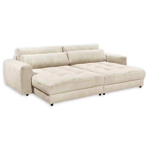 BARURA Big Sofa in Cord-Optik, Cream - Bequeme Wohnzimmer Couch mit großer Liegefläche - 292 x 90 (74) х 194 cm (B/H/T) von Stella Trading