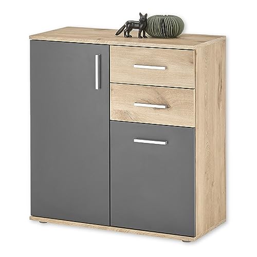 BC 1040 Kommode in Grau, Viking Oak Optik - Moderne Kommode mit Schubladen und viel Stauraum - 80 x 84 x 35 cm (B/H/T) von Stella Trading