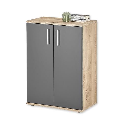 BC 1040 Kommode in Grau, Viking Oak Optik - Moderne Kommode mit viel Stauraum - 60 x 84 x 35 cm (B/H/T) von Stella Trading