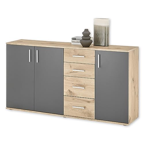 BC 1040 Sideboard in Grau, Viking Oak Optik - Moderne Kommode mit Schubladen und viel Stauraum - 160 x 84 x 35 cm (B/H/T) von Stella Trading