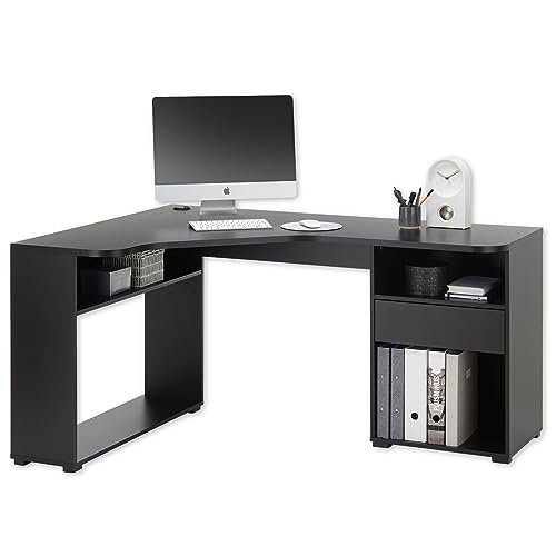 BC 3155 Eckschreibtisch in Schwarz - Moderner Bürotisch Computertisch mit großer Arbeitsfläche und viel Stauraum - 150 x 74 x 50 cm (B/H/T) von Stella Trading