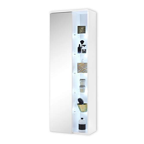 BEST Badezimmer Hängeschrank mit LED-Beleuchtung in Weiß - Badezimmerschrank Bad Schrank mit viel Stauraum - 55 x 160 x 30 cm (B/H/T) von Stella Trading