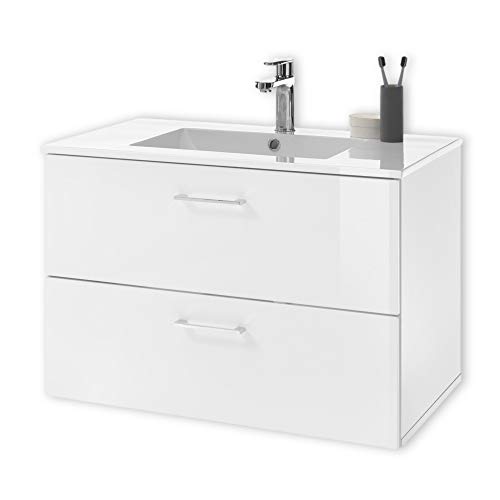 BEST Waschbeckenunterschrank hängend mit Waschbecken in Weiß - Bad Unterschrank mit Softclose Schubladen & viel Stauraum - 99 x 53 x 45 cm (B/H/T) von Stella Trading