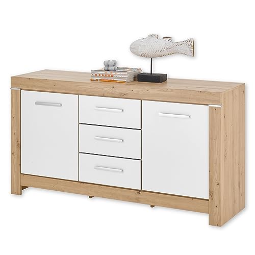 Balin Sideboard in Artisan Eiche Optik, Weiß - Moderne Kommode mit Schubladen und viel Stauraum - 160 x 85 x 45 cm (B/H/T) von Stella Trading